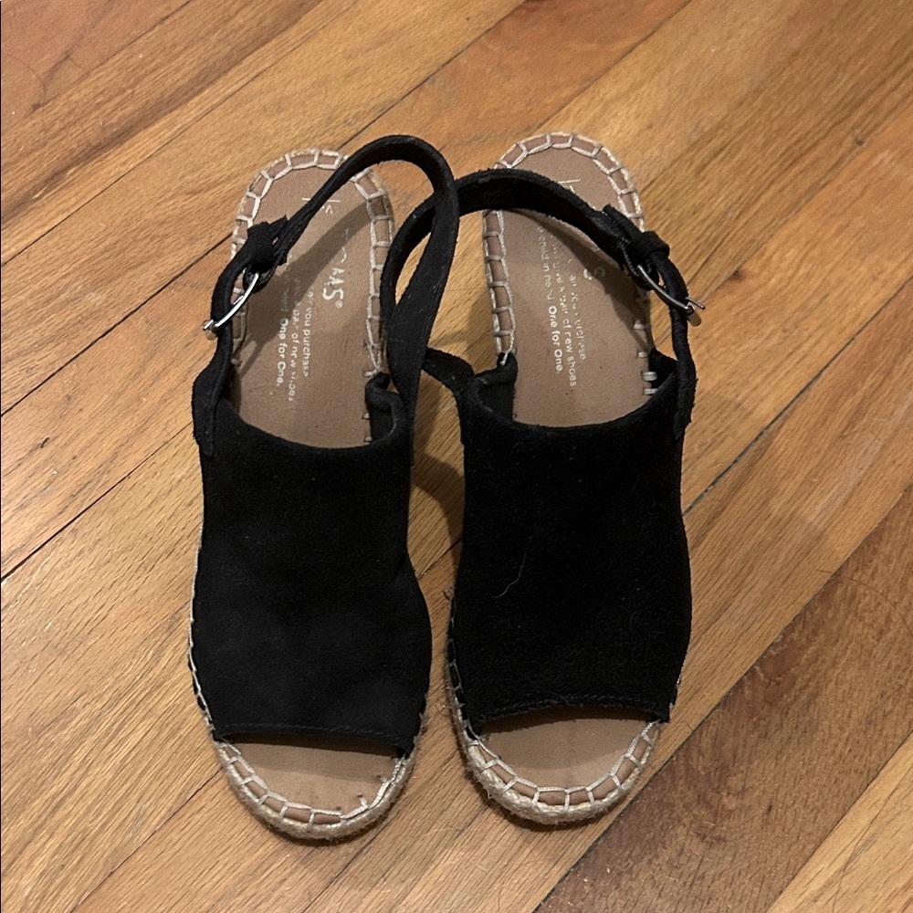 Toms Black Suede Espadrille Wedge Sandals